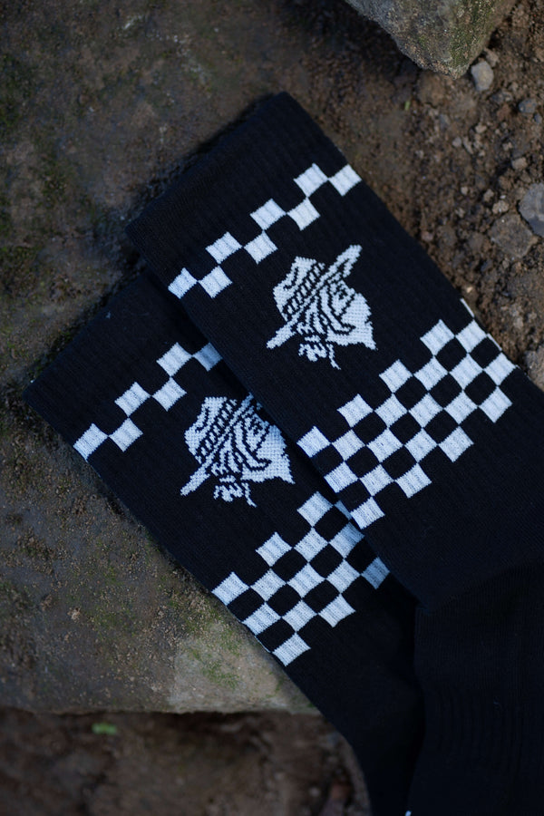 She Who Dares Wins Checkered Crew Sports Socks (size 3-8)