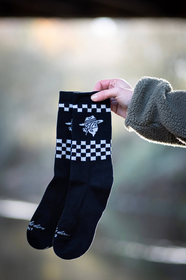 She Who Dares Wins Checkered Crew Sports Socks (size 3-8)