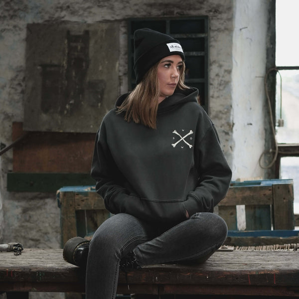 Black Washed She Conquered Hoodie Relaxed